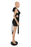 Pink Fashion Sexy Embroidery Slit Hooded Collar Sleeveless Two Pieces
