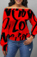 Red Fashion Casual Print Basic Off the Shoulder Tops