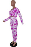 purple Blends Casual Print Tie Dye asymmetrical Two Piece Suits pencil Long Sleeve Two Pieces