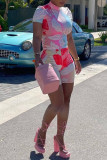Red Sexy Print Patchwork O Neck Short Sleeve Two Pieces