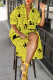 Yellow Fashion Printed Blending Knee Length Dress