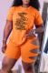 Orange Fashion Casual Print Letter O Neck Short Sleeve Two Pieces