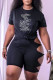 Black Fashion Casual Print Letter O Neck Short Sleeve Two Pieces