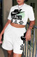 White Fashion Casual Print Patchwork O Neck Short Sleeve Two Pieces
