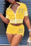 Pink Fashion Casual Solid Embroidered Zipper Collar Short Sleeve Two Pieces