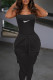 Black Fashion Street Print Patchwork Spaghetti Strap Sleeveless Two Pieces