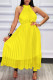 Yellow Casual Elegant Solid Patchwork Fold O Neck Dresses