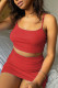 Red Sexy Solid Patchwork Spaghetti Strap Sleeveless Two Pieces