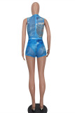 Pink Fashion Casual Print See-through O Neck Sleeveless Two Pieces