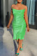Light Green Sexy Solid Backless Spaghetti Strap One Step Skirt Dresses