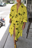 Yellow Fashion Printed Blending Knee Length Dress
