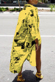 Yellow Fashion Printed Blending Knee Length Dress