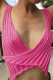 Pink Sexy Street Solid Hollowed Out Patchwork Asymmetrical V Neck Tops