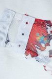 White Sexy Print Patchwork See-through O Neck Long Sleeve Two Pieces