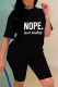 Black Fashion Casual Letter Print Basic O Neck Short Sleeve Two Pieces