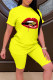 Yellow Casual Street Print Patchwork O Neck Short Sleeve Two Pieces