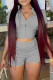 Grey Fashion Casual Solid Basic Zipper Collar Short Sleeve Two Pieces