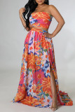 Colour Sexy Print Patchwork Strapless Sleeveless Two Pieces