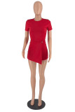 Red Fashion Casual Solid Patchwork O Neck Short Sleeve Two Pieces