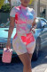 Red Sexy Print Patchwork O Neck Short Sleeve Two Pieces