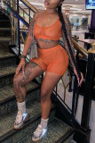 Orange Fashion Sexy Solid See-through U Neck Sleeveless Two Pieces