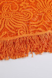 Tangerine Red Sexy Solid Tassel Hollowed Out Patchwork See-through Backless Halter One Step Skirt Dresses