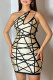 Apricot Sexy Print Patchwork Asymmetrical Collar One Step Skirt Dresses