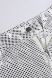 Silver Fashion Casual Solid Patchwork Straight High Waist Straight Solid Color Bottoms