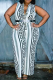 White Casual Print Patchwork Buckle Mandarin Collar Straight Jumpsuits