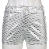 Silver Fashion Casual Solid Patchwork Straight High Waist Straight Solid Color Bottoms