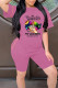 Rose Red Casual Street Print Patchwork O Neck Short Sleeve Two Pieces