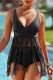 Black Fashion Sexy Solid Tassel Backless Swimwears (With Paddings）
