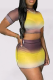 Coffee Sexy Gradual Change Patchwork Half A Turtleneck Short Sleeve Two Pieces