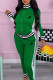 Green Fashion Simplicity Print Patchwork Mandarin Collar Long Sleeve Two Pieces