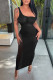 Black Fashion Sexy Solid Hollowed Out Patchwork Backless One Shoulder Long Dress