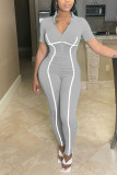 Pink Casual Solid Patchwork Zipper Collar Regular Jumpsuits