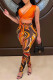 Orange Fashion Sexy Print Bandage V Neck Sleeveless Two Pieces