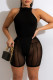 Black Fashion Sexy Solid See-through O Neck Sleeveless Two Pieces