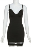 White Fashion Sexy Solid Patchwork Backless V Neck Sling Dress