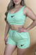 Light Green Fashion Casual Print Patchwork U Neck Sleeveless Two Pieces