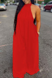 Red Sexy Solid Patchwork Turtleneck Straight Jumpsuits