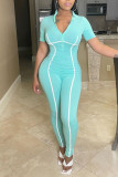 Pink Casual Solid Patchwork Zipper Collar Regular Jumpsuits
