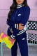 Blue Fashion Simplicity Print Patchwork Mandarin Collar Long Sleeve Two Pieces