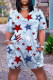 Light Blue Fashion Casual Print Basic V Neck Short Sleeve Dress