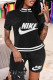 Black Fashion Casual Print Letter O Neck Short Sleeve Two Pieces