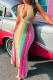 Pink Sexy Striped Print Patchwork Halter One Step Skirt Dresses