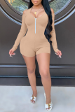 Rose Red Casual Solid Patchwork Halter Skinny Rompers