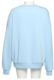Blue Casual Street Solid Embroidered Split Joint O Neck Tops