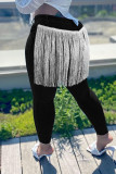Black Casual Street Solid Tassel Patchwork Plus Size Jeans