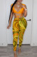 Yellow Fashion Sexy Print Bandage V Neck Sleeveless Two Pieces